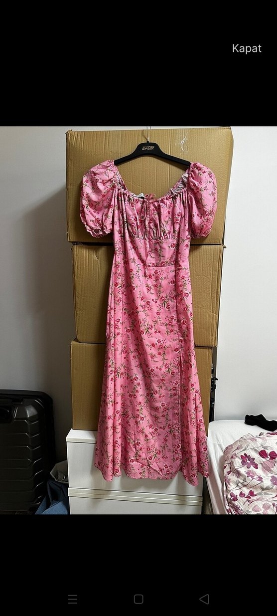 Pembe Çiçekli Midi Elbise - Görsel 2