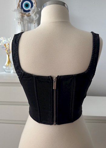 xs Beden siyah Renk Siyah Denim Korse Büstiyer