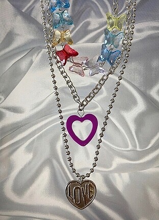 butterfly love heart kolye