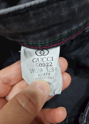 Gucci erkek Gri Baskılı Denim Pantolon - Görsel 3