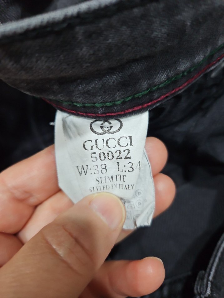 Gucci erkek Gri Baskılı Denim Pantolon - Görsel 3