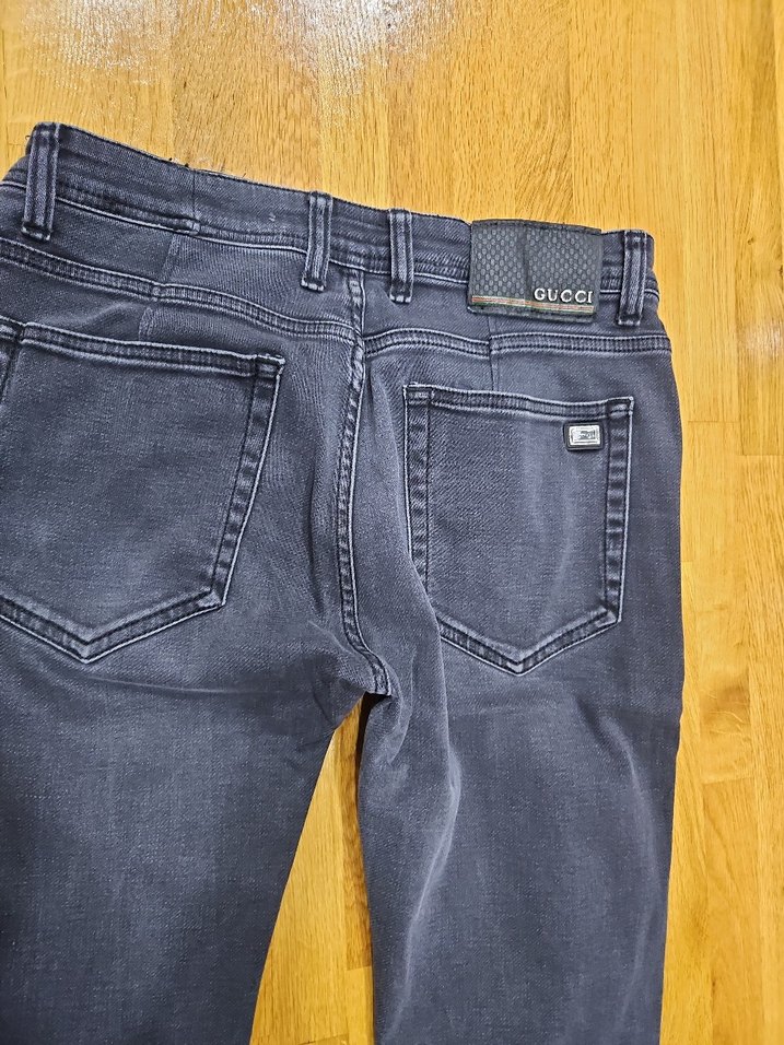Gucci erkek Gri Baskılı Denim Pantolon - Görsel 4