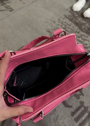 Beden Fermuarlı Pembe Deri Kadın Çanta