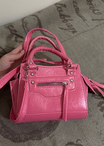 Fermuarlı Pembe Deri Kadın Çanta