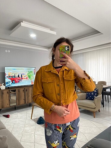xs Beden turuncu Renk Crop jean kot ceket