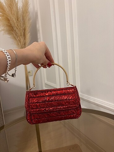Beden bordo Renk El Yapımı Örme Mini Çanta