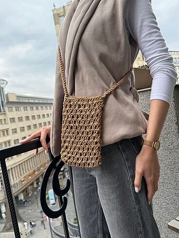 Hasır Örme Telefon Çantası İp Örgü Mini Tote