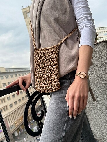 Diğer Hasır Örme Telefon Çantası İp Örgü Mini Tote