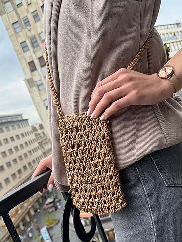 Beden Hasır Örme Telefon Çantası İp Örgü Mini Tote