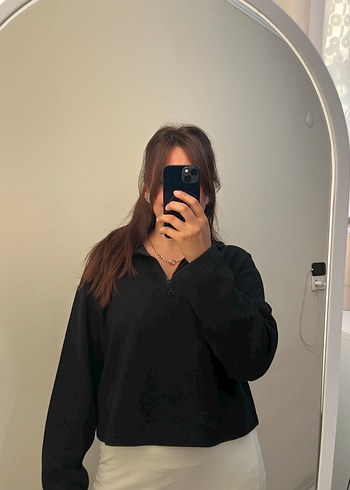 Kadin Siyah fermuar Yaka Kadın Sweatshirt