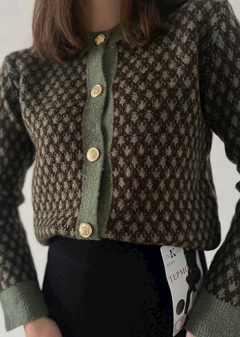 s Beden Massimo Dutti Haki Vintage Kahverengi Desenli Kadın Hırka