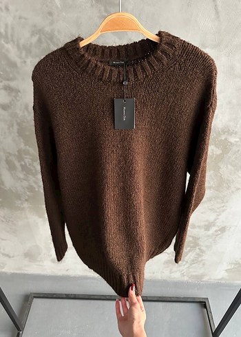 Massimo Dutti Kadın Kahverengi Örgü Salaş Kazak