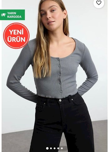 Mila Pamuklu Düğmeli Gri Kadın Bluz