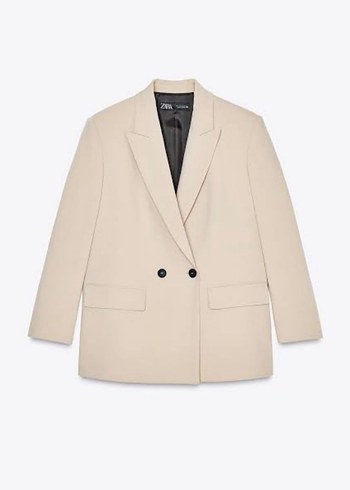 Zara Kadin Oversize Bej Düğmeli Kadın Midi Blazer Ceket