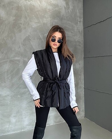 Massimo Dutti Kadın Siyah Şişme Yelek Önden bağlamalı