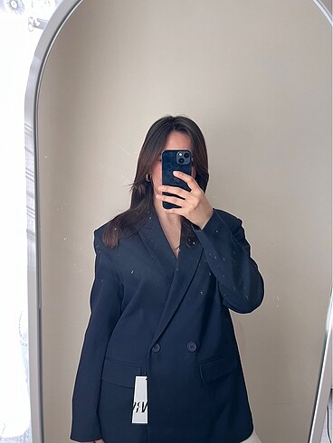 Zara Kadın Lacivert Oversize Blazer Ceket