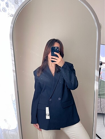 Zara Zara Kadın Lacivert Oversize Blazer Ceket