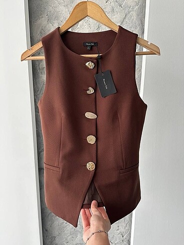 Massimo Dutti Massimo Dutti Kadın Kahverengi Gold Blazer Yelek