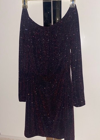 Bordo Simli Uzun Kollu Midi Elbise - Görsel 2