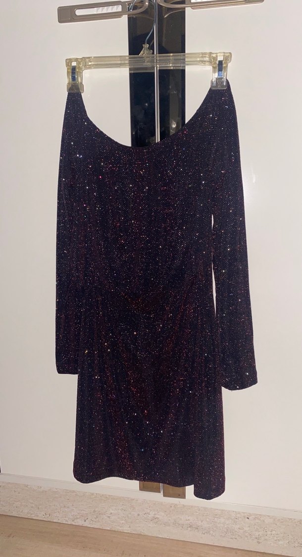 Bordo Simli Uzun Kollu Midi Elbise - Görsel 2