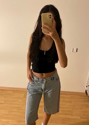 American Vintage Gri Çizgili Midi Denim Kadın Jean