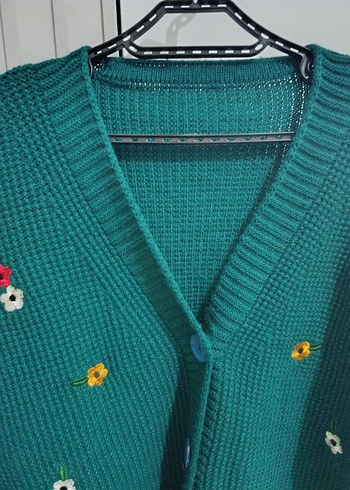 Nakışlı Yeşil Örgü Kadın Hırka - Görsel 4