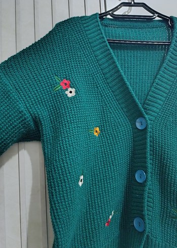 Nakışlı Yeşil Örgü Kadın Hırka - Görsel 2