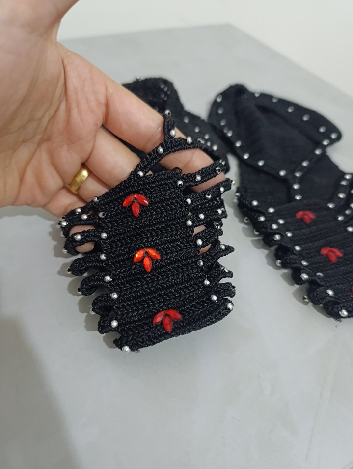 Siyah Nakışlı Triko Stiletto Terlik - Görsel 2