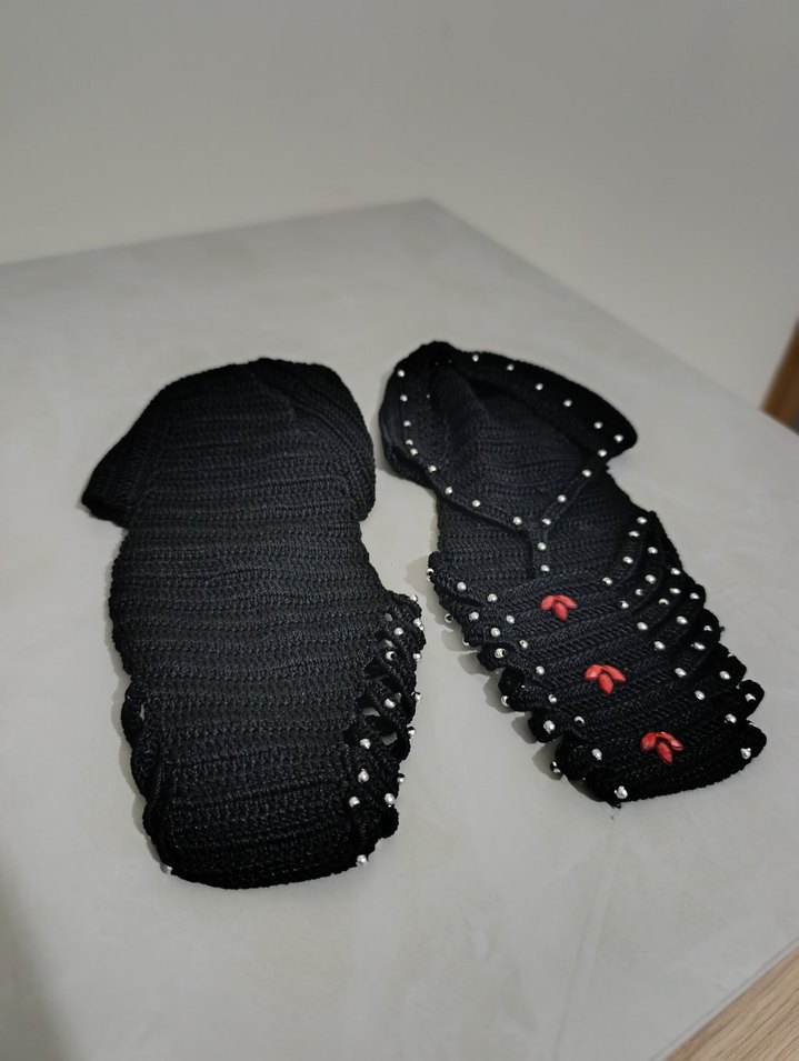 Siyah Nakışlı Triko Stiletto Terlik - Görsel 4