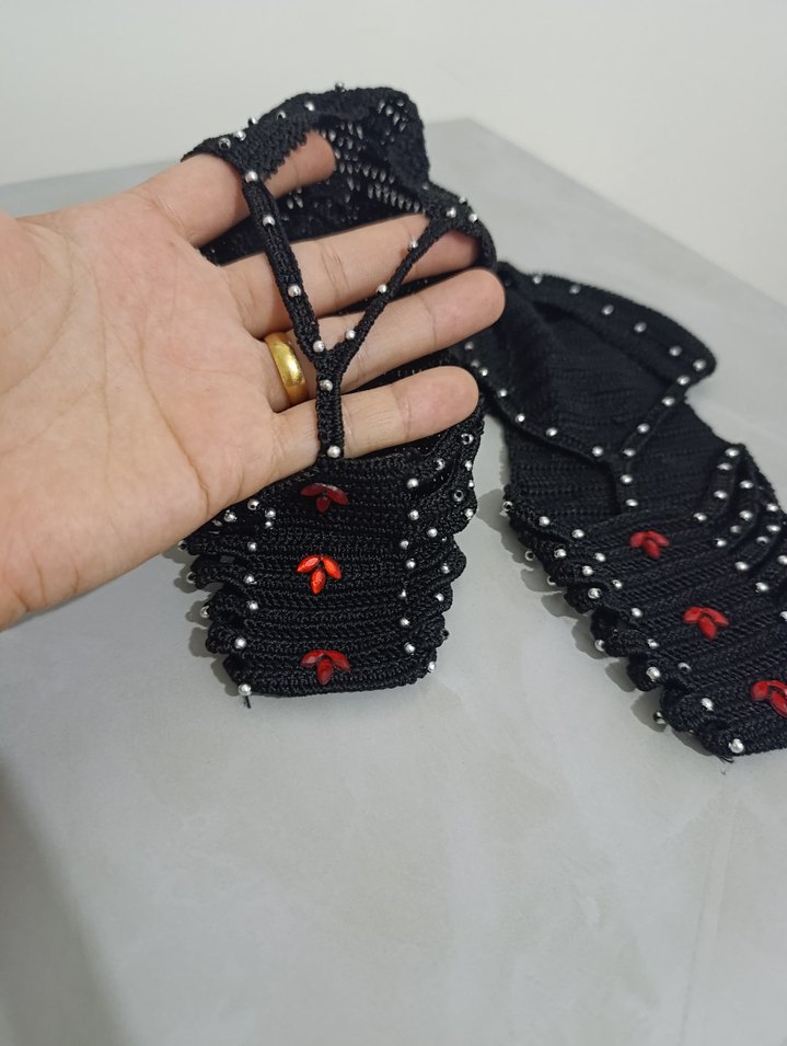 Siyah Nakışlı Triko Stiletto Terlik - Görsel 3