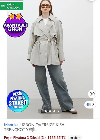 s Beden Manuka Oversize Kısa Bej Trençkot