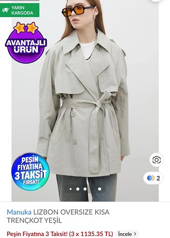 Manuka Oversize Kısa Bej Trençkot