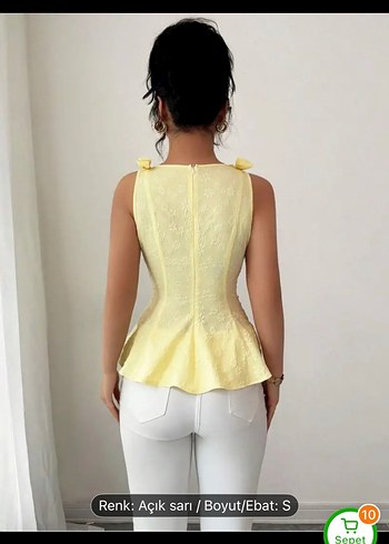Diğer Temu Dantel Detaylı Kısa Sarı Bluz