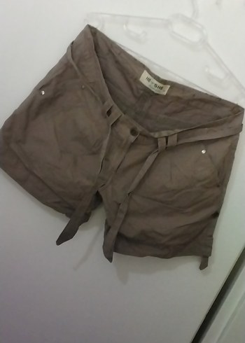 Kuşaklı Keten Hamile Şortu Bej - Görsel 2