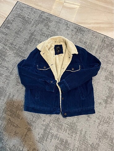 Mavi jeans kadife sıcak tutar mont