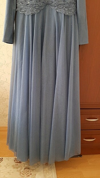 42 Beden mavi Renk Tesettür abiye elbise