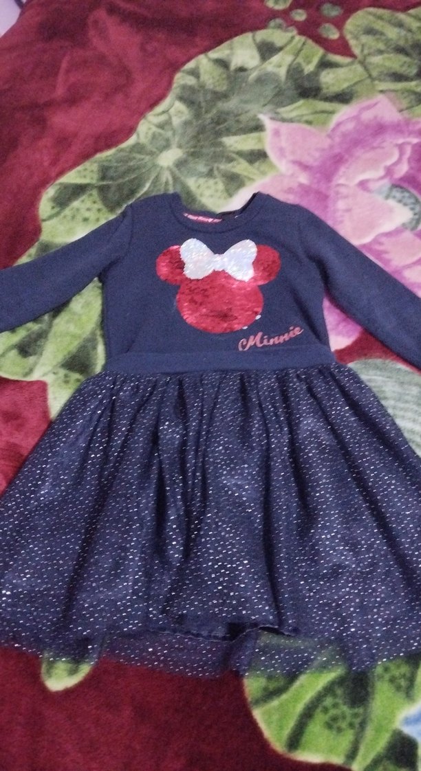 Mavi Simli Kız Çocuk Uzun Kollu Elbise - Görsel 2