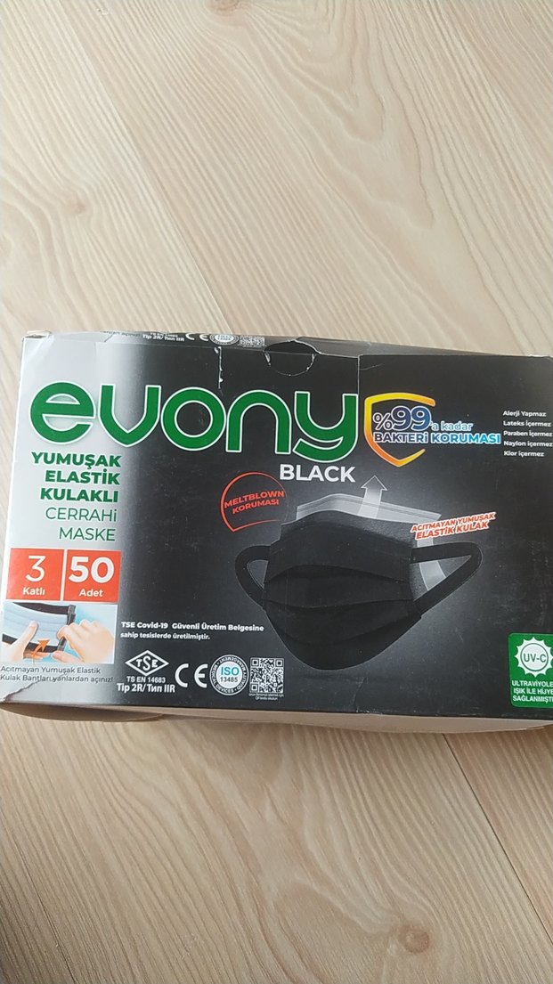 Evony Siyah Cerrahi Maske 50'li - Görsel 2