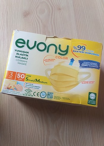 Evony Sarı Yumuşak Kulaklı Cerrahi Maske s/m - Görsel 2