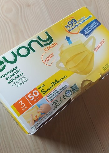 Evony Sarı Yumuşak Kulaklı Cerrahi Maske s/m - Görsel 5