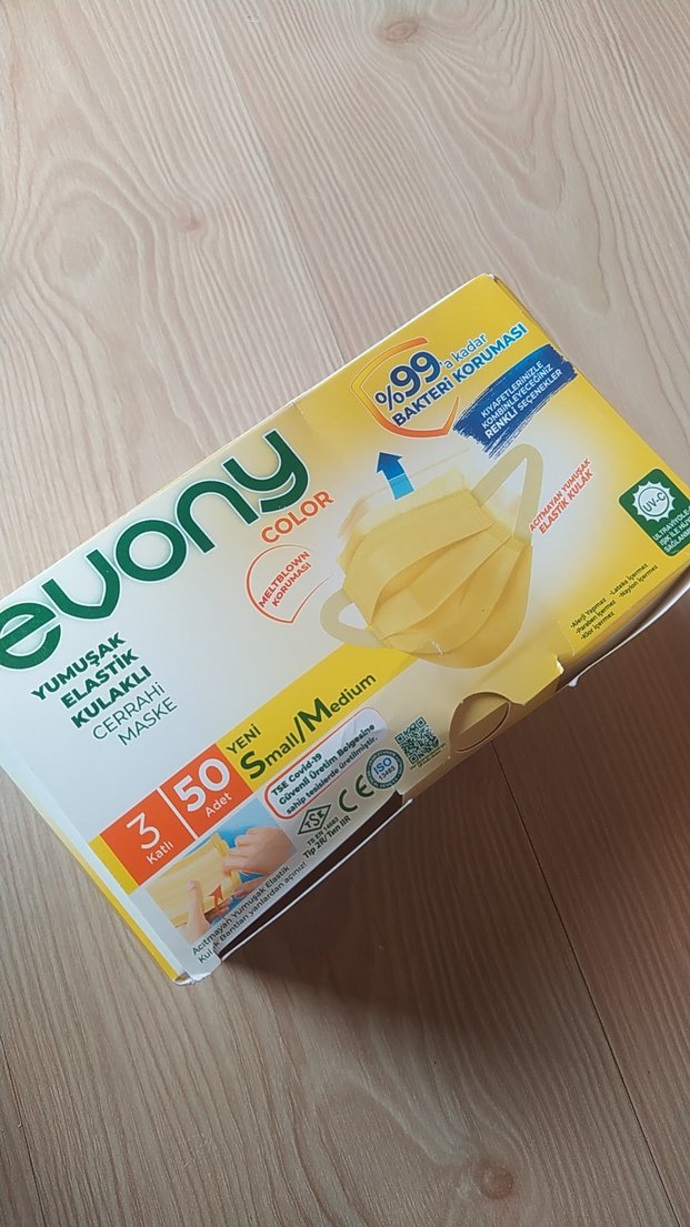 Evony Sarı Yumuşak Kulaklı Cerrahi Maske s/m - Görsel 4