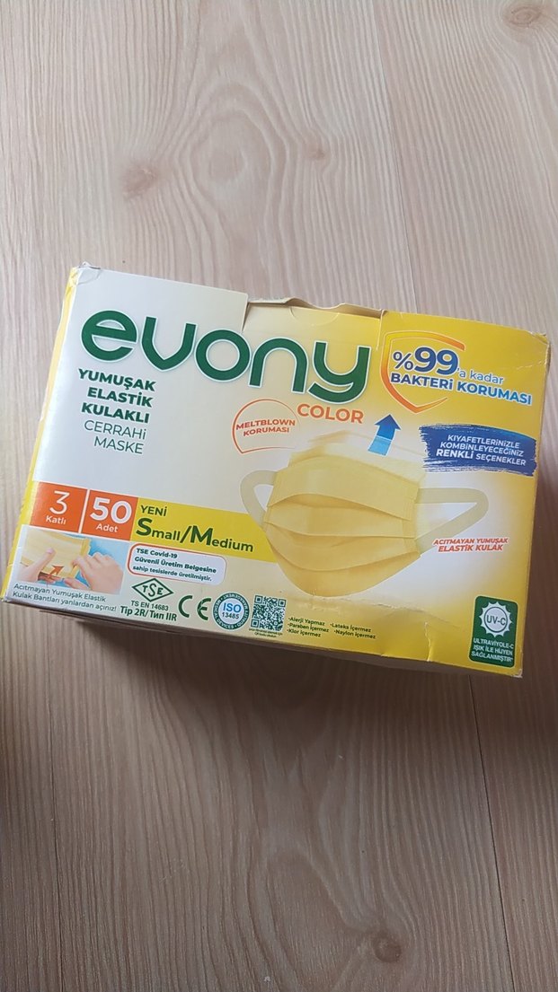 Evony Sarı Yumuşak Kulaklı Cerrahi Maske s/m - Görsel 2