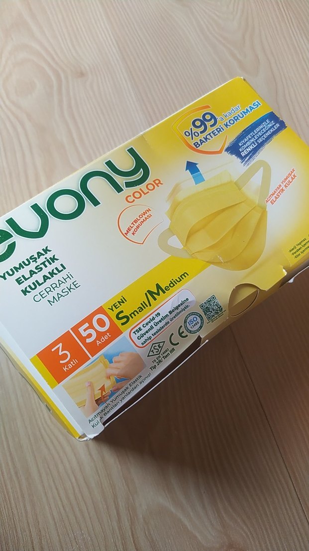 Evony Sarı Yumuşak Kulaklı Cerrahi Maske s/m - Görsel 5