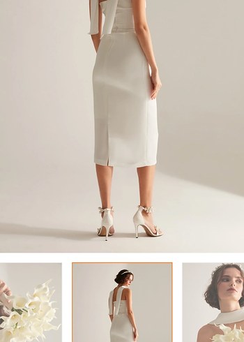 Beyaz Straplez Midi Kalem Elbise Nikah elbisesi - Görsel 2