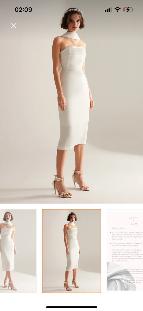 Beyaz Straplez Midi Kalem Elbise Nikah elbisesi - Görsel 3