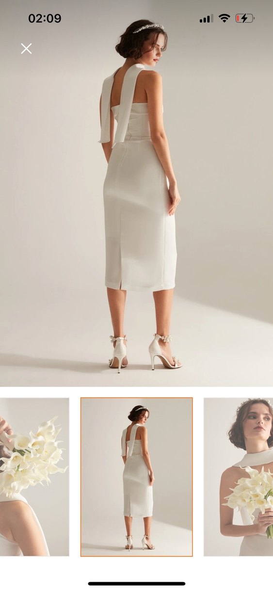 Beyaz Straplez Midi Kalem Elbise Nikah elbisesi - Görsel 2