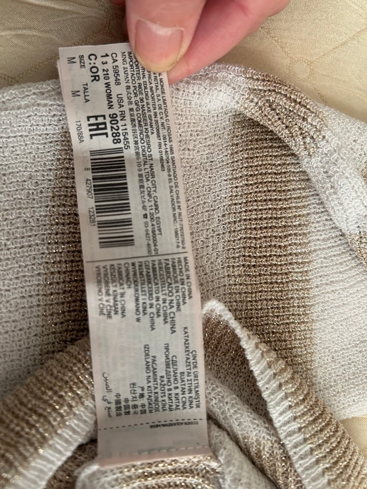 Mango Bej Çizgili V Yaka Örgü Kadın Kazak - Görsel 4