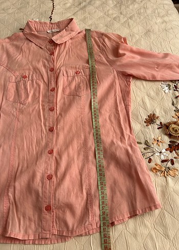 Pembe Düğmeli Kadın pamuklu Gömlek - Görsel 5