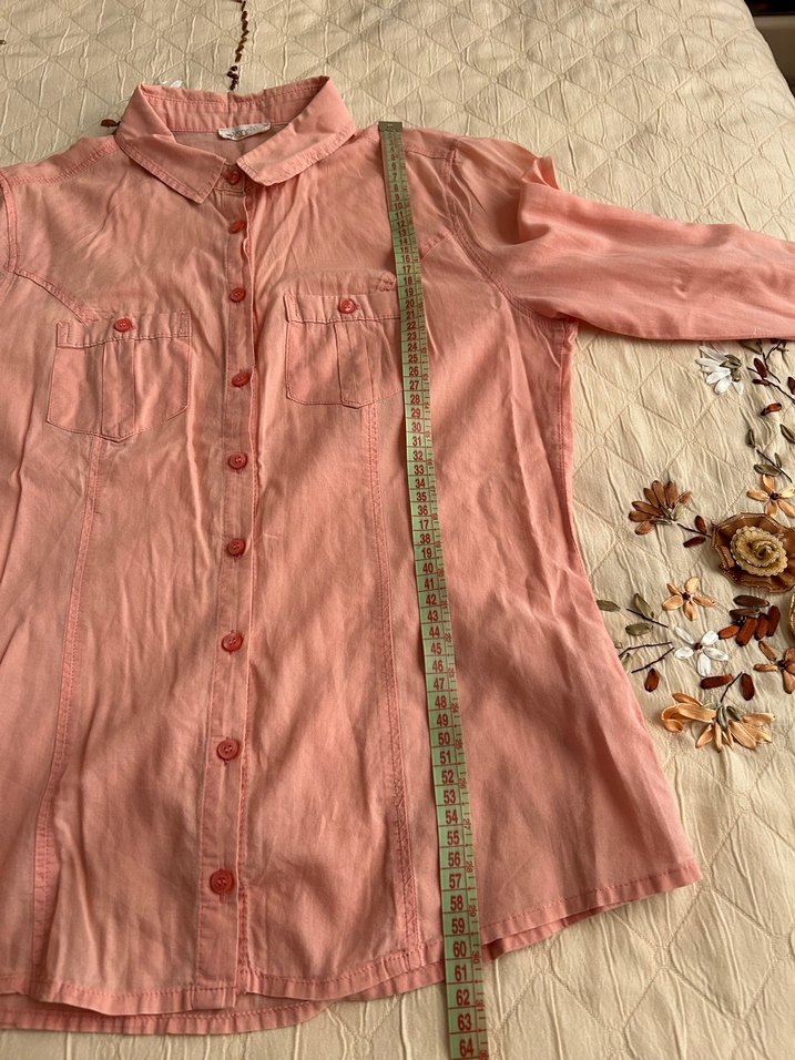 Pembe Düğmeli Kadın pamuklu Gömlek - Görsel 5