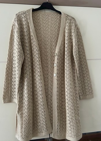 Bej Örgü Kadın Hırka Midi Boy - Görsel 2